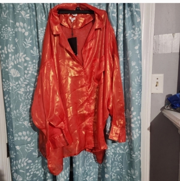 🍂🍁Nwt Asos oversized iridescent orange blouse 18 - Picture 3 of 6